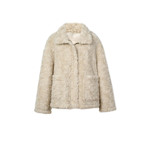 HeyDress羊剪绒卷毛立领拼皮外套 商品图4