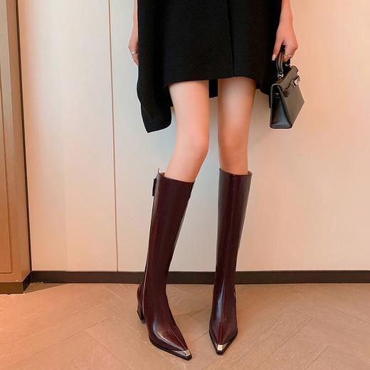 【预售7天】超显腿长~爆款平口侧拉链长靴秋冬中跟高筒显腿瘦骑士靴WXJ&WXJ750-W 商品图1