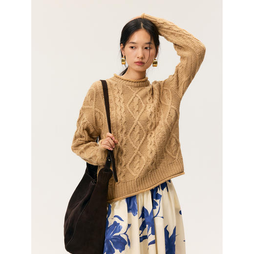 HeyDress麻花宽松复古羊毛毛衣 商品图0