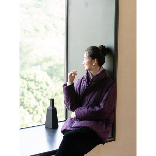 牧衣游原创 重磅丝麻棉提花95级高蓬松红嘴雁绒短羽绒服保暖 际物 商品图1