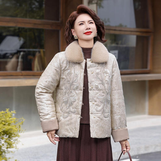 FW 8020新中式妈妈加绒加厚棉衣洋气棉袄国风保暖棉服 商品图3