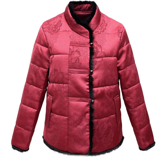 QYM 7258033-Y时尚印花棉袄毛边拼结中式国风复古棉袄外套 商品图4