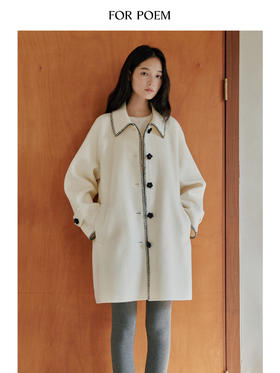 ForPoem 25/FW 原创设计100羊毛花朵扣子贝壳绣双面呢大衣外套