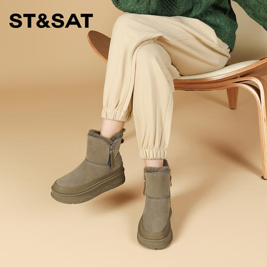 星期六时髦拉链加绒厚底防滑雪地靴SSC411A07P 商品图7