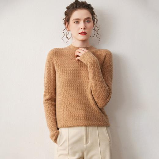 「自」全新升级【铂金会员441/天猫599/差价158】(11111)洛诗琳新款羊绒针织打底衫2025秋冬纯色半高领绞花针织毛衣 商品图4