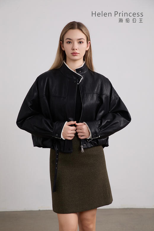 机车风立领加绒皮衣 商品图8