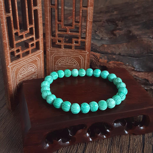 【天然正品】天然原矿高瓷高蓝约7.7MM莲花型绿松石珠串手串7.7MM（皆取最大值）女士271025NJM08 商品图5