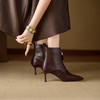 【预售5天】复古瘦瘦靴尖头高跟短靴真皮拼接前拉链舒适女鞋巨好看美拉德靴子XKDY&x8666 商品缩略图1