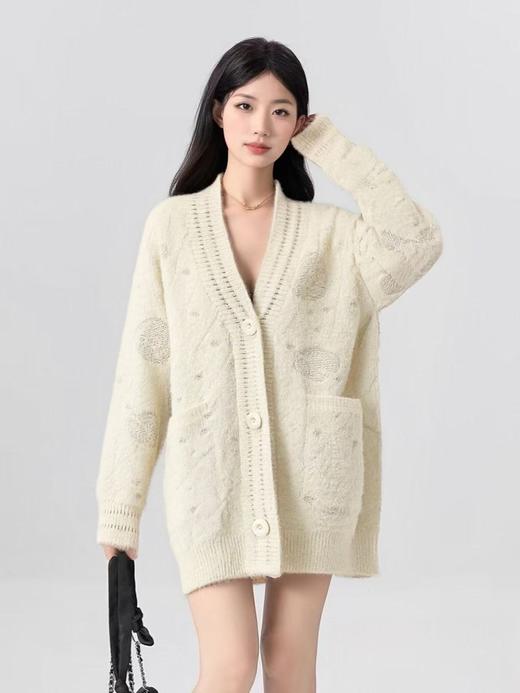 1200g 这也太厚实了！！ 不起球！高克重仿水貂绒开衫中长款针织开衫-喜出 商品图3