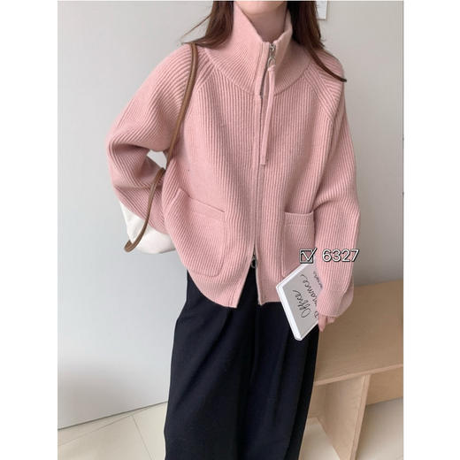 【YW】无忧购【甄选】软糯慵懒双拉链毛衣外套女翻领针织开衫宽松外搭浣熊绒上衣3912（截单后7天发货） 商品图7