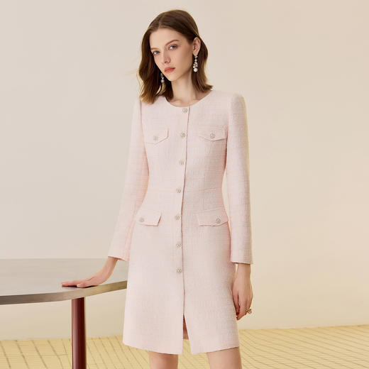 IWY/气质粉色小香风连衣裙女高级感秋冬正式场合职业长裙工作服25Q841 商品图0