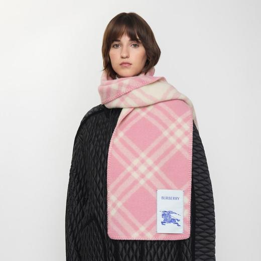 YP38-巴宝莉战马格纹黑色/粉色羊绒羊毛围巾（JM*MM） 商品图4