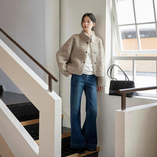 丁摩 全羊毛立领羊羔毛皮毛一体皮草外套 2502 商品图1