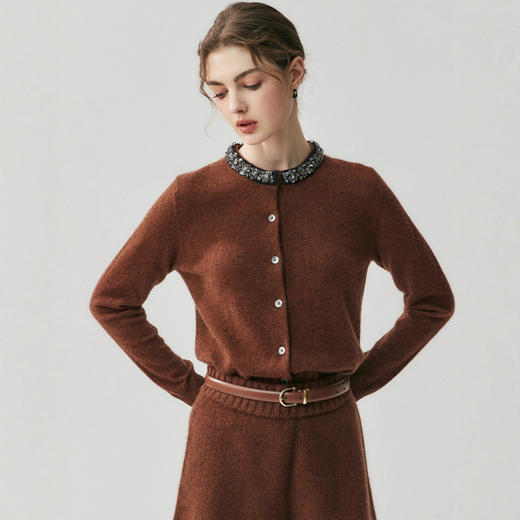 丁摩 轻奢蓬松钉珠山羊绒针织开衫R25109 商品图3