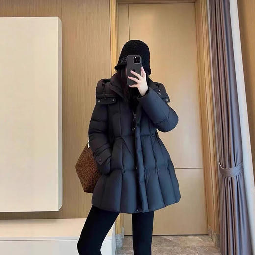 丁摩 冬新款高端90白鸭绒连帽中长款羽绒服女收腰保暖厚外套5ZF-9014 商品图0