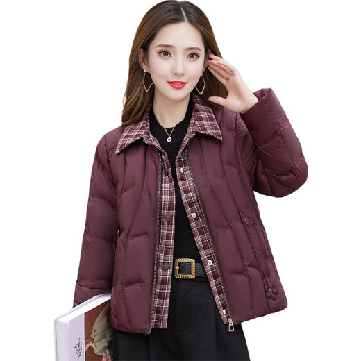 QYM 7777-Y时尚气质防寒羽绒服格纹拼结假两件保暖外套 商品图4