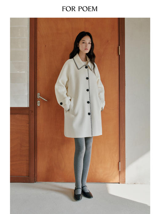 ForPoem 25/FW 原创设计100羊毛花朵扣子贝壳绣双面呢大衣外套 商品图1