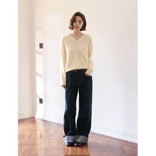 Even Vintage | 羊毛羊绒混纺 软糯温柔v领连帽套头针织毛衫 商品图1