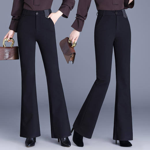 YM 9849气质通勤加绒保暖微喇裤高腰显瘦时髦洋气喇叭裤 商品图1