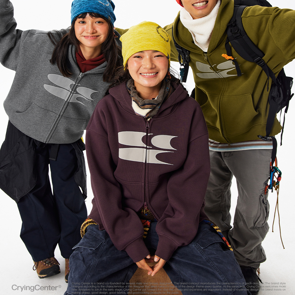 CryingCenter经典logo印花奥绒加绒连帽开衫卫衣外套男女款