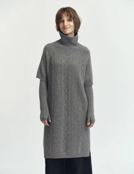 JAI 25AW 烟灰色高领绞花羊绒连衣裙 商品图2