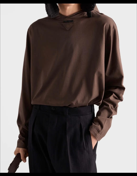 P.R.D 25秋季新款 可可棕 领布标丝光宽松连帽卫衣 WY936 商品图0