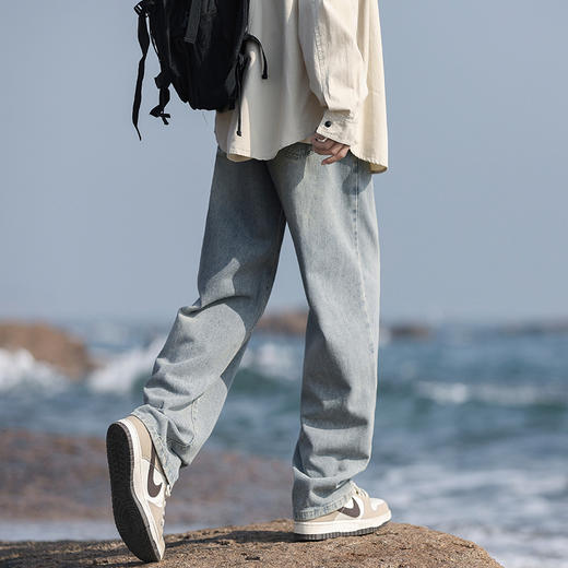 【男士加绒牛仔阔腿裤】防风保暖抗寒  弹力裤腰 前侧插斜口袋+后侧口袋 直筒裤脚 不加绒款/加绒款 商品图3