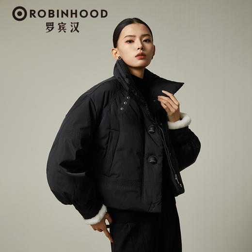 【设计师专柜】罗宾汉轻奢高级感黑色羽绒服立领A字版宽松外套-R238Y5949★ 商品图1