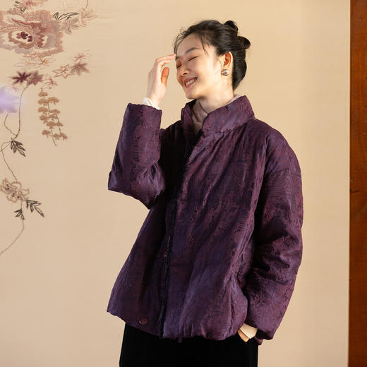 牧衣游原创 重磅丝麻棉提花95级高蓬松红嘴雁绒短羽绒服保暖 际物 商品图0