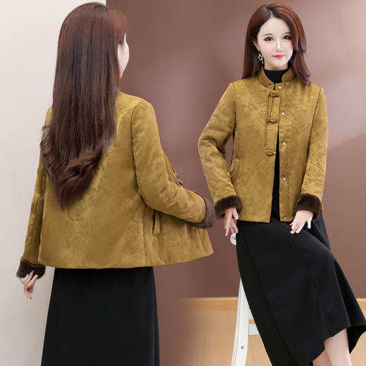 QYM 7258038-Y时尚棉衣印花国风复古盘扣棉服外套 商品图2