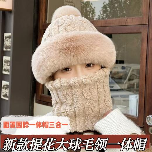 帽子围脖一体女冬2025新款加绒加厚骑车防风防寒电动车保暖套头帽 商品图0
