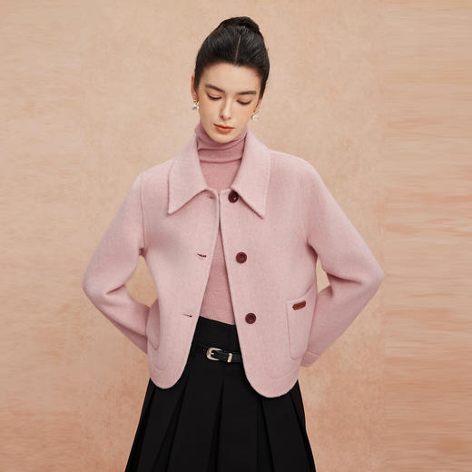 QH903斯尔丽2025新款双面呢手感滑爽软糯正肩易搭配减龄短款羊毛大衣 商品图0