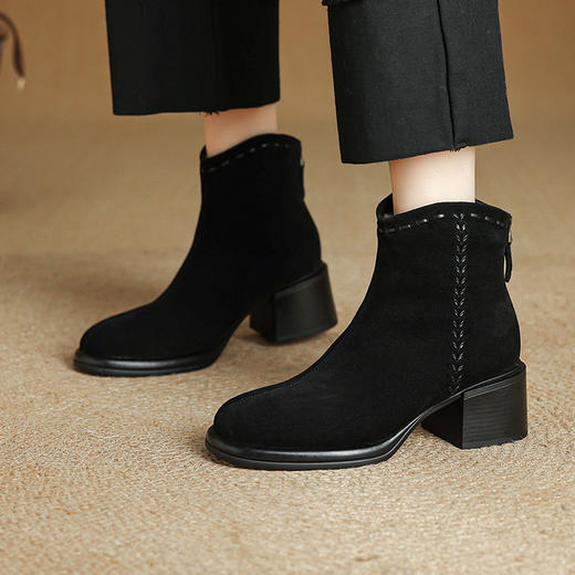 【预售5天】雪地靴女后拉链短靴粗跟圆头磨砂羊羔毛新款冬季加绒保暖棉靴MLJ&C208 商品图1