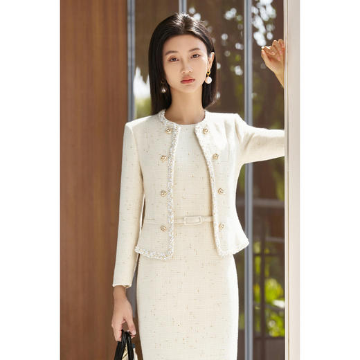 米思阳2025秋冬新款轻奢小香风圆领修身羊毛单排扣短外套女5162 商品图2