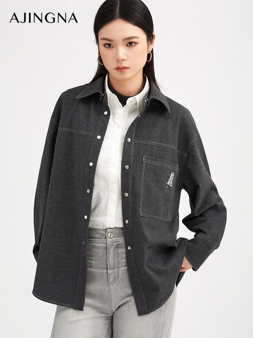 【商场同款】阿菁娜秋季新款TR磨毛衬衫空气感精纺羊毛光泽直筒H版型A30Q107009 商品图1