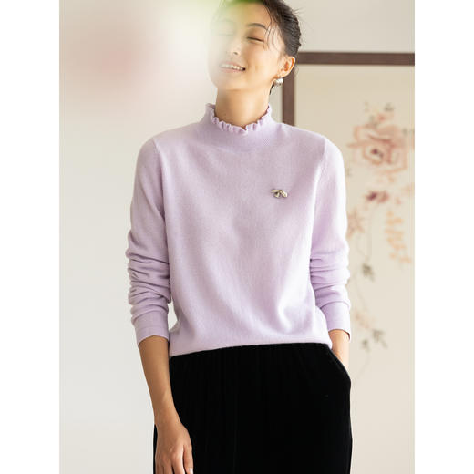 牧衣游原创 羊绒混纺毛织套头衫柔软卷边立领百搭打底毛衣女 曼朵 商品图3