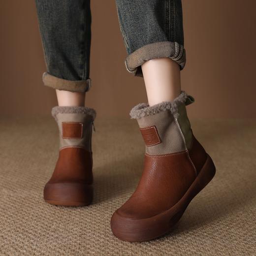 FR 85802头层牛皮雪地靴保暖防滑不累脚复古短靴 商品图0