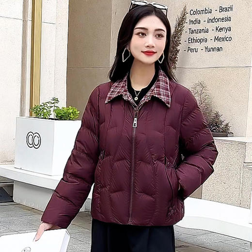 QYM 7777-Y时尚气质防寒羽绒服格纹拼结假两件保暖外套 商品图3