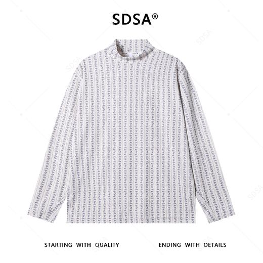 T4981SDSA秋冬新款痞帅男装潮牌撞色植物花卉竖纹半高领长袖T恤百搭 商品图1