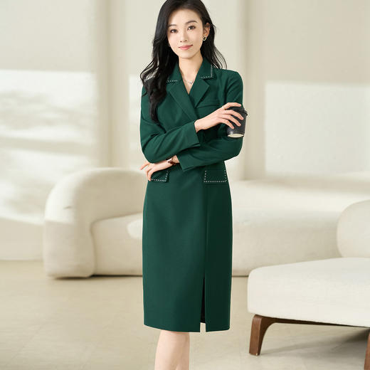知性通勤气质墨绿色修身西装连衣裙5X23CL0905 商品图3