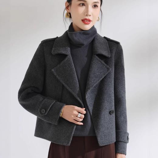 「自」全新升级【铂金会员367/天猫489/差价122】(10841)洛诗琳新款双面呢羊毛大衣2025秋冬双排扣气质西装领短外套 商品图1