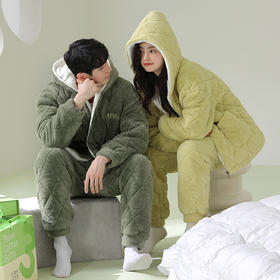 芬腾情侣睡衣冬季珊瑚绒三层加厚夹棉袄套装男女士抗菌防螨家居服