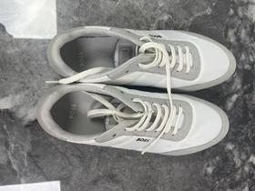 瑕疵HUGO BOSS/胡戈波士 男士绒面编织拼接小LOGO系带圆头休闲运动鞋