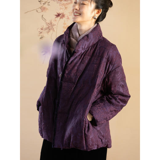 牧衣游原创 重磅丝麻棉提花95级高蓬松红嘴雁绒短羽绒服保暖 际物 商品图3