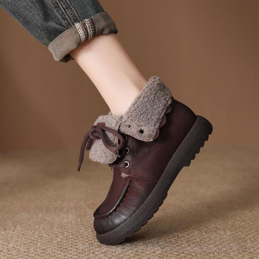 FR 85803头层牛皮雪地靴保暖防滑羊羔毛两穿复古短靴 商品图2