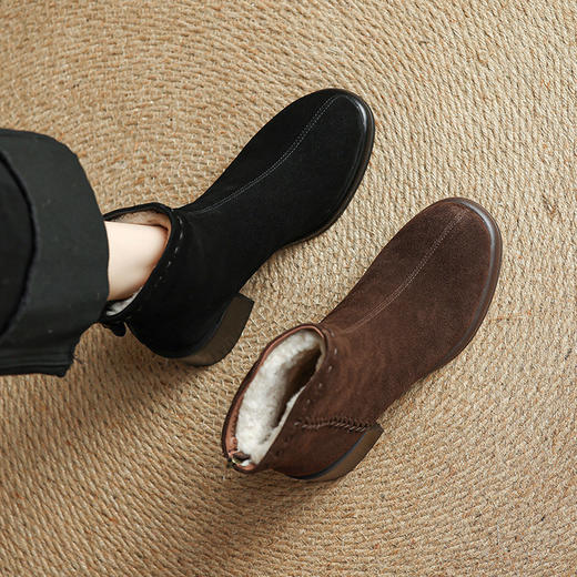 【预售5天】雪地靴女后拉链短靴粗跟圆头磨砂羊羔毛新款冬季加绒保暖棉靴MLJ&C208 商品图2