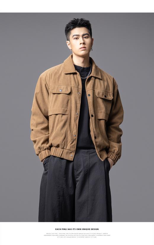 PINLI品立2025秋季新款灯芯绒工装翻领夹克男士宽松百搭休闲外套GD253104092 商品图7