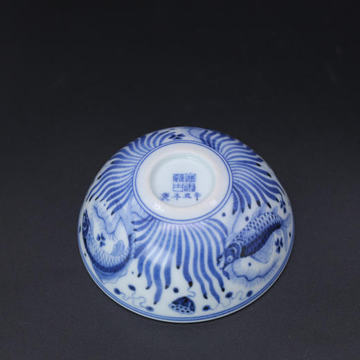 寒香慕古元明青花糯米釉鱼藻纹卧足杯 商品图2