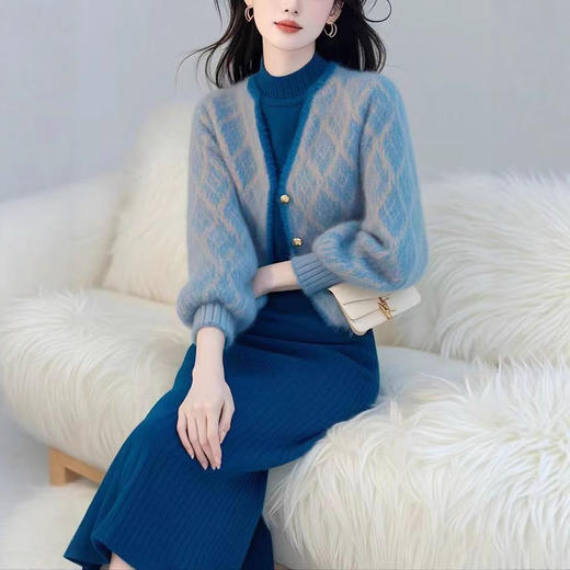 冬季穿搭气质小香风针织开衫连衣裙两件套装N2B09A607180103 商品图0
