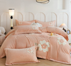 全新花卉刺绣花朵纯色叶夕牛奶绒保暖加厚床上用品四件套G117800035 商品缩略图1